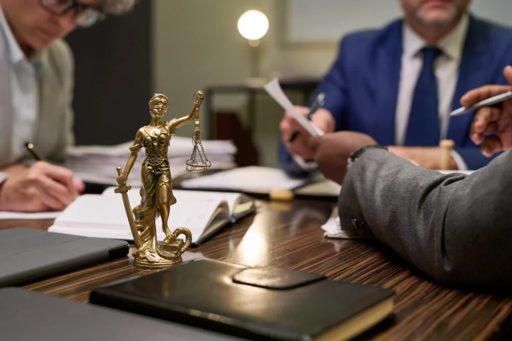 Estatua de la Justicia en oficina legal