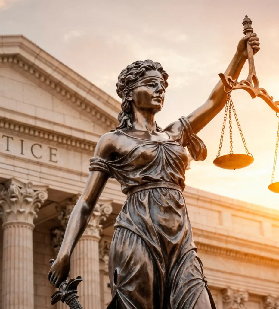 Estatua de la Justicia con balanza y espada